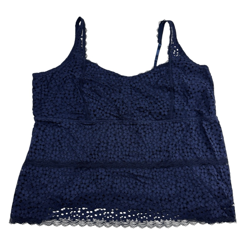 NWT Monroe and Maine Blue Lace Spaghetti Strap Tank Top Adjustable Stretch Sz 2X